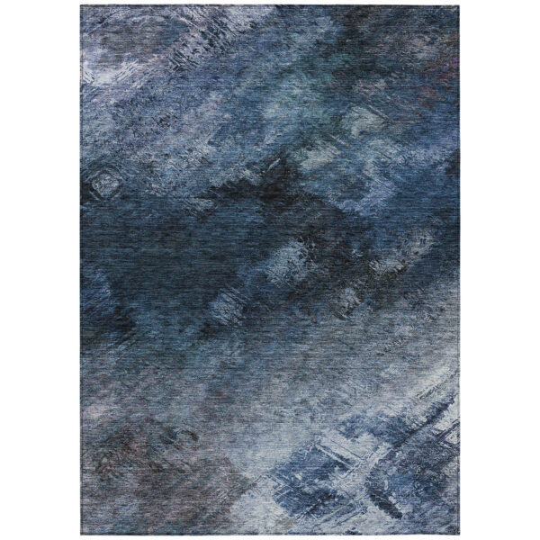 5' X 8' Navy Blue And Denim Blue Abstract Washable Indoor Outdoor Area Rug