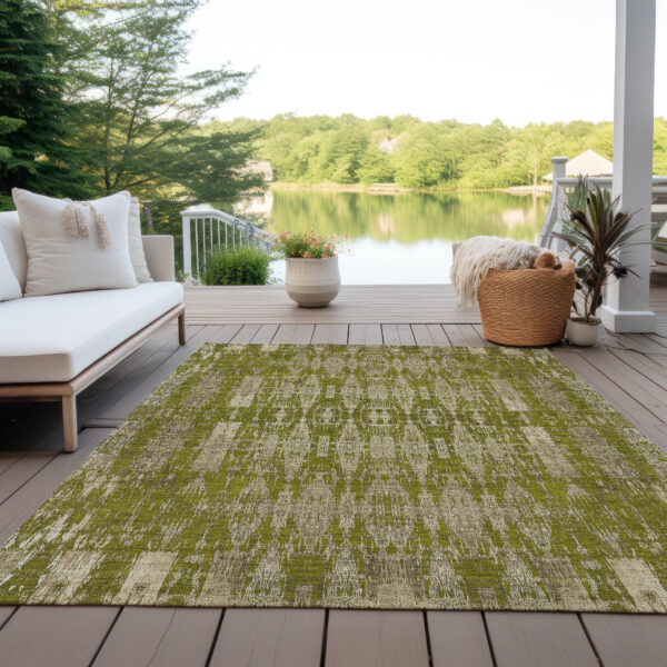 3' X 5' Olive Green Taupe And Beige Moroccan Washable Indoor Outdoor Area Rug
