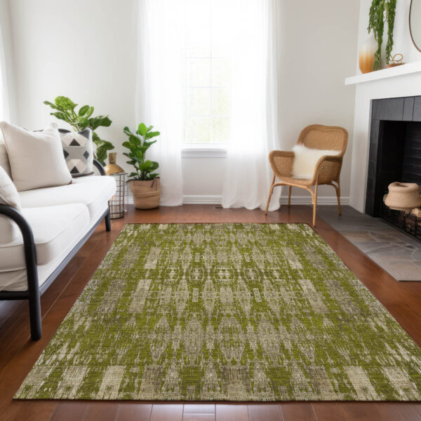 3' X 5' Olive Green Taupe And Beige Moroccan Washable Indoor Outdoor Area Rug