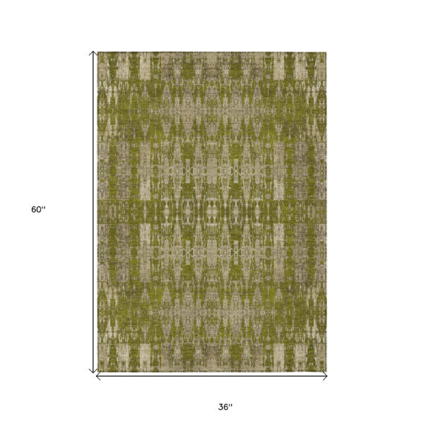 3' X 5' Olive Green Taupe And Beige Moroccan Washable Indoor Outdoor Area Rug