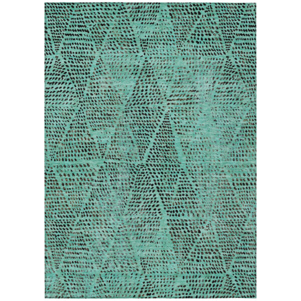 8' X 10' Teal Blue And Charcoal Geometric Washable Indoor Outdoor Area Rug