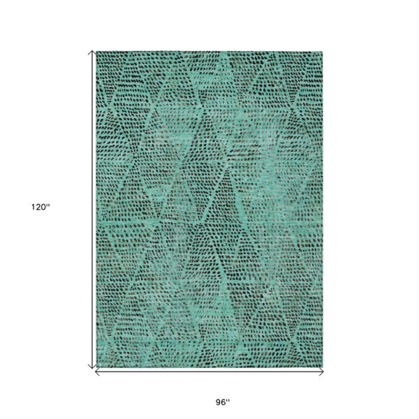 8' X 10' Teal Blue And Charcoal Geometric Washable Indoor Outdoor Area Rug