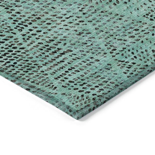 8' X 10' Teal Blue And Charcoal Geometric Washable Indoor Outdoor Area Rug