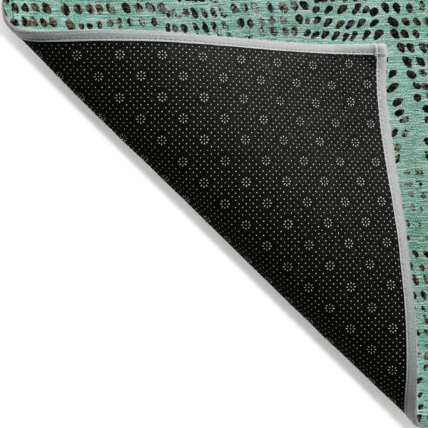 8' X 10' Teal Blue And Charcoal Geometric Washable Indoor Outdoor Area Rug