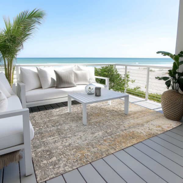 10' X 14' Beige Gray And Taupe Abstract Washable Indoor Outdoor Area Rug