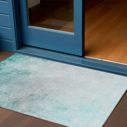 3' X 5' Teal Blue Aqua And Gray Ombre Washable Indoor Outdoor Area Rug