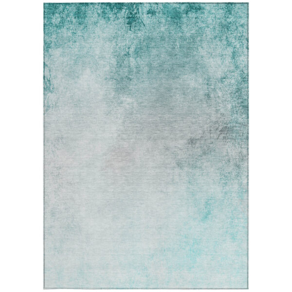 3' X 5' Teal Blue Aqua And Gray Ombre Washable Indoor Outdoor Area Rug