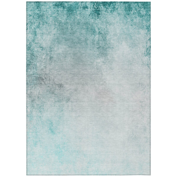 3' X 5' Teal Blue Aqua And Gray Ombre Washable Indoor Outdoor Area Rug