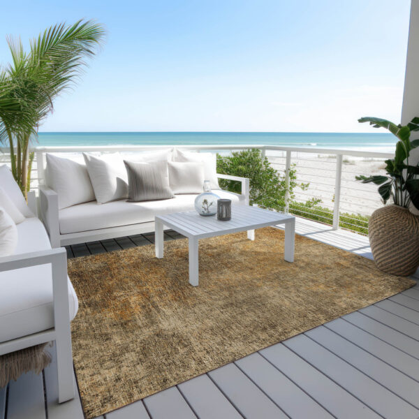 3' X 5' Brown Beige And Taupe Abstract Washable Indoor Outdoor Area Rug