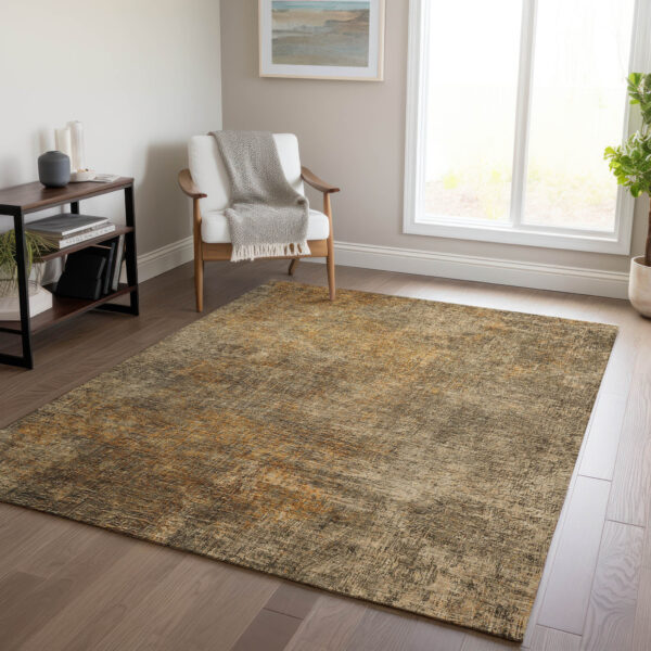 3' X 5' Brown Beige And Taupe Abstract Washable Indoor Outdoor Area Rug