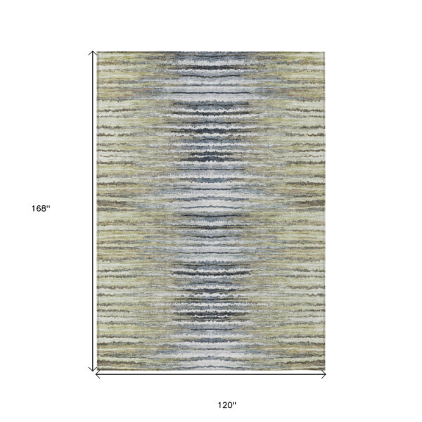 10' X 14' Beige Tan And Taupe Striped Washable Indoor Outdoor Area Rug