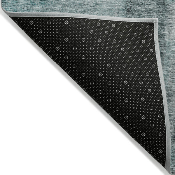 5' X 8' Teal Blue Aqua And Charcoal Abstract Washable Indoor Outdoor Area Rug