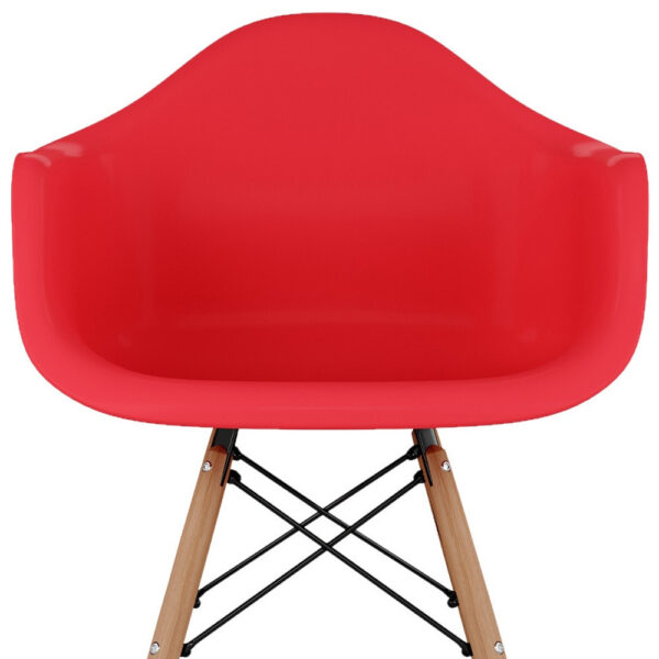 28" Red And Brown Heavy Duty Plastic And Solid Wood Low Back Counter Height Bar Chair