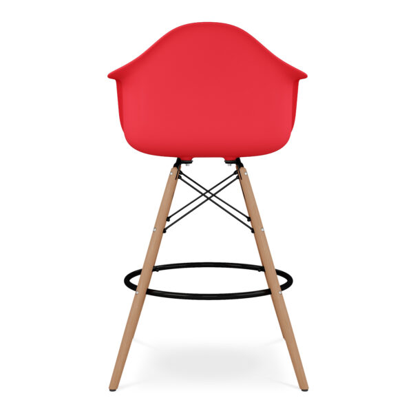 28" Red And Brown Heavy Duty Plastic And Solid Wood Low Back Counter Height Bar Chair