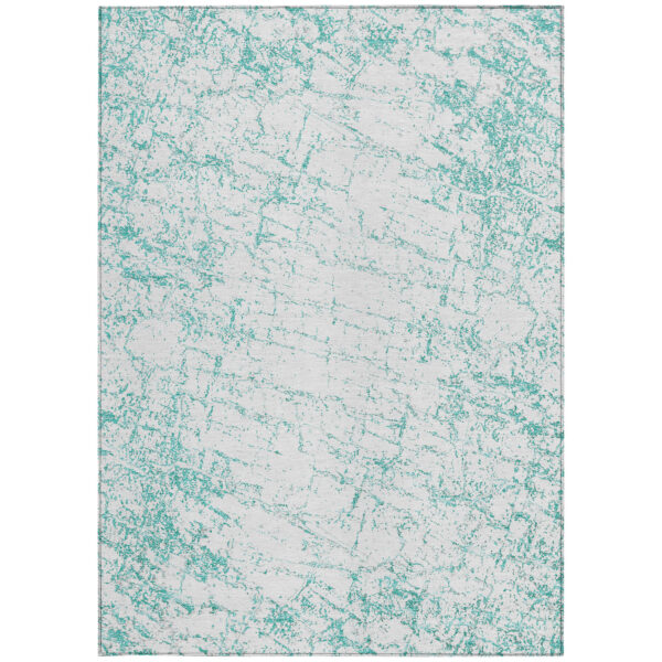 3' X 5' Teal Blue And Ivory Abstract Washable Indoor Outdoor Area Rug