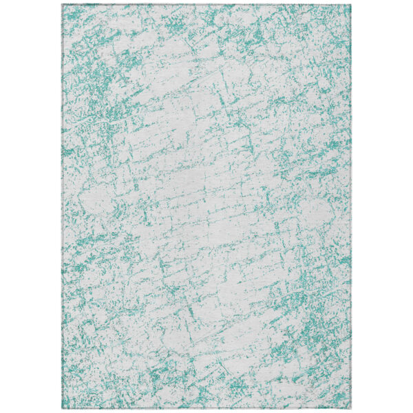 3' X 5' Teal Blue And Ivory Abstract Washable Indoor Outdoor Area Rug