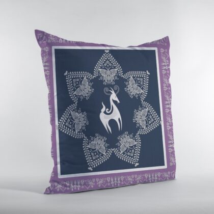16” Navy Purple Horse Zippered Suede Throw Pillow