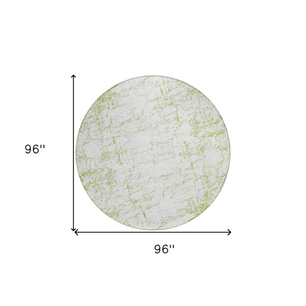 8' Green And Ivory Round Abstract Washable Indoor Outdoor Area Rug