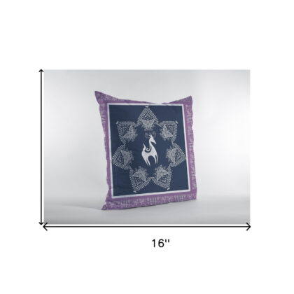 16” Navy Purple Horse Zippered Suede Throw Pillow