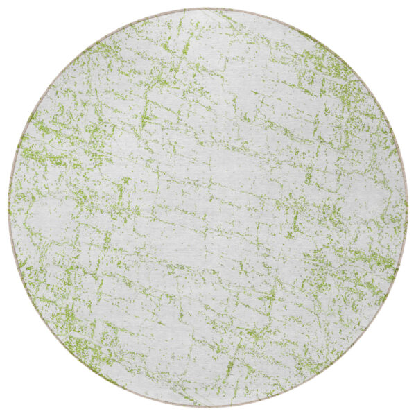 8' Green And Ivory Round Abstract Washable Indoor Outdoor Area Rug