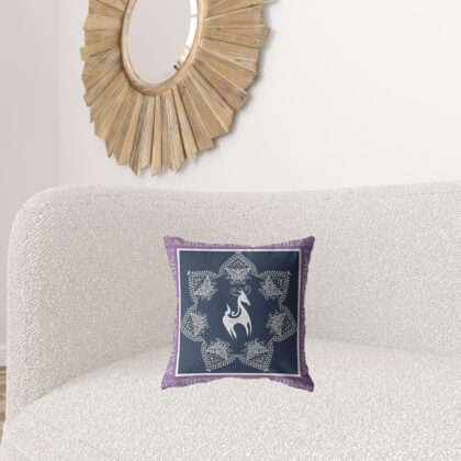 16” Navy Purple Horse Zippered Suede Throw Pillow