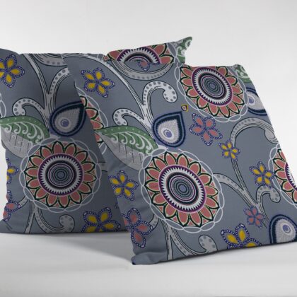 16” Gray Pink Floral Suede Zippered Throw Pillow