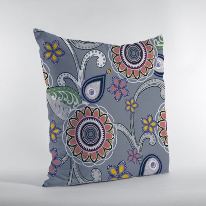 16” Gray Pink Floral Suede Zippered Throw Pillow