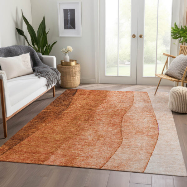 10' X 14' Orange And Copper Ombre Washable Indoor Outdoor Area Rug