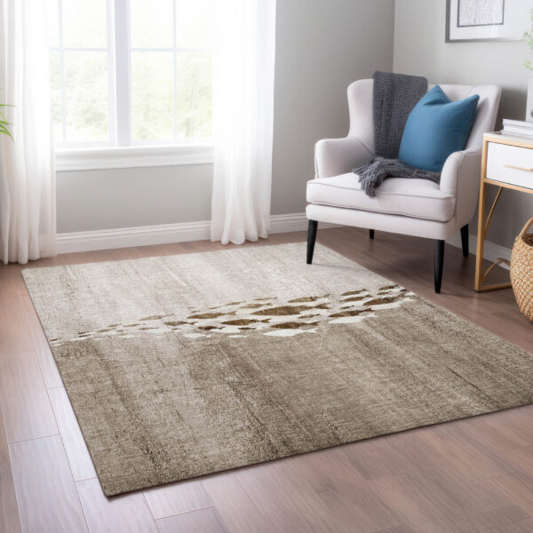 10' X 14' Taupe Brown And Khaki Nautical Washable Indoor Outdoor Area Rug