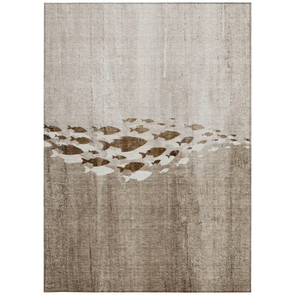10' X 14' Taupe Brown And Khaki Nautical Washable Indoor Outdoor Area Rug