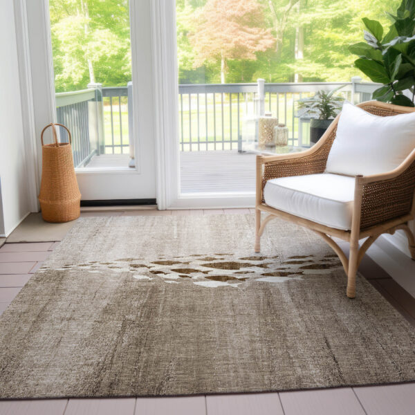 10' X 14' Taupe Brown And Khaki Nautical Washable Indoor Outdoor Area Rug