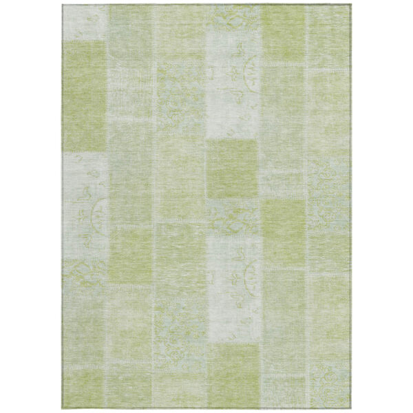 10' X 14' Artichoke Green And Ivory Patchwork Washable Indoor Outdoor Area Rug