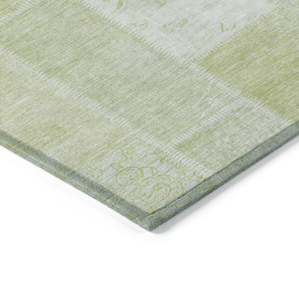 10' X 14' Artichoke Green And Ivory Patchwork Washable Indoor Outdoor Area Rug