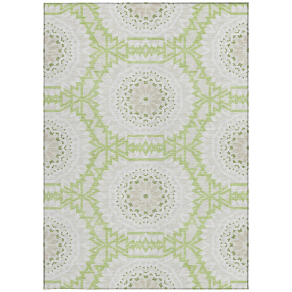 9' X 12' Artichoke Green Olive Green And Tan Floral Medallion Washable Indoor Outdoor Area Rug