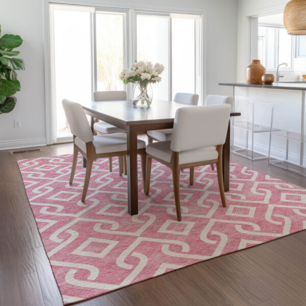 8' X 10' Blush And Ivory Geometric Washable Indoor Outdoor Area Rug