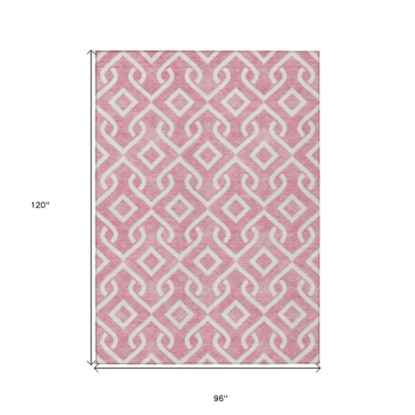 8' X 10' Blush And Ivory Geometric Washable Indoor Outdoor Area Rug