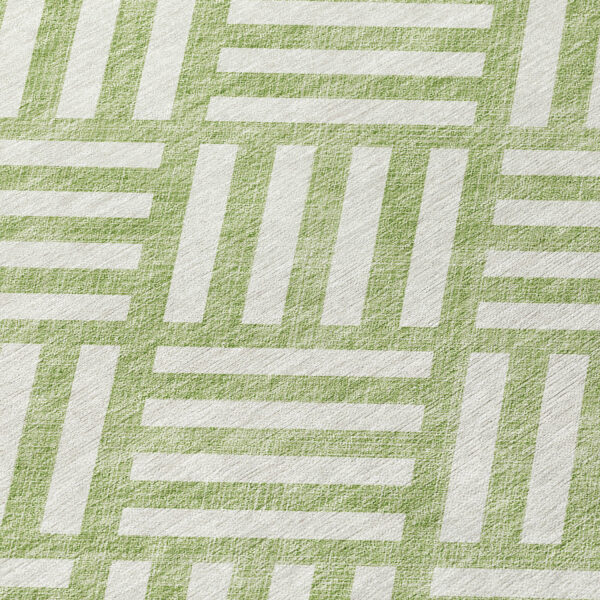3' X 5' Artichoke Green And Ivory Geometric Washable Indoor Outdoor Area Rug