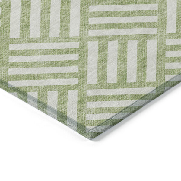 3' X 5' Artichoke Green And Ivory Geometric Washable Indoor Outdoor Area Rug