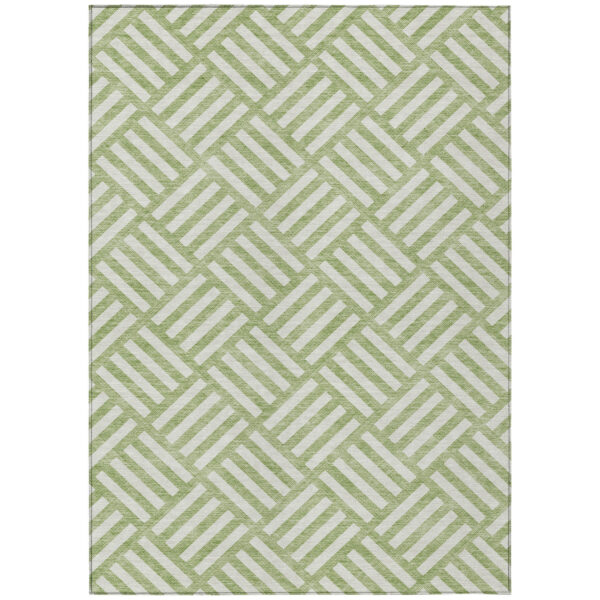 3' X 5' Artichoke Green And Ivory Geometric Washable Indoor Outdoor Area Rug
