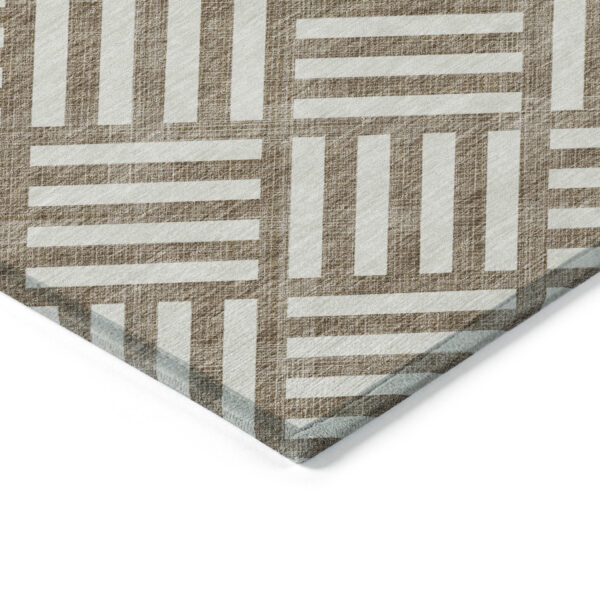 5' X 8' Brown And Ivory Geometric Washable Indoor Outdoor Area Rug
