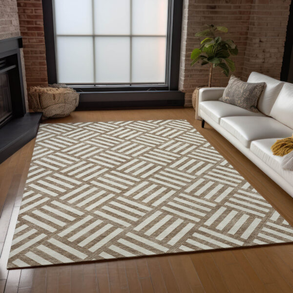 5' X 8' Brown And Ivory Geometric Washable Indoor Outdoor Area Rug