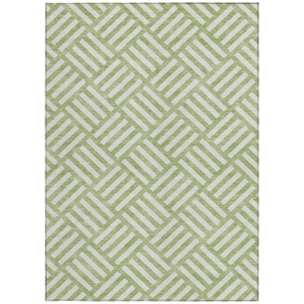 3' X 5' Artichoke Green And Ivory Geometric Washable Indoor Outdoor Area Rug