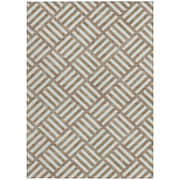5' X 8' Brown And Ivory Geometric Washable Indoor Outdoor Area Rug