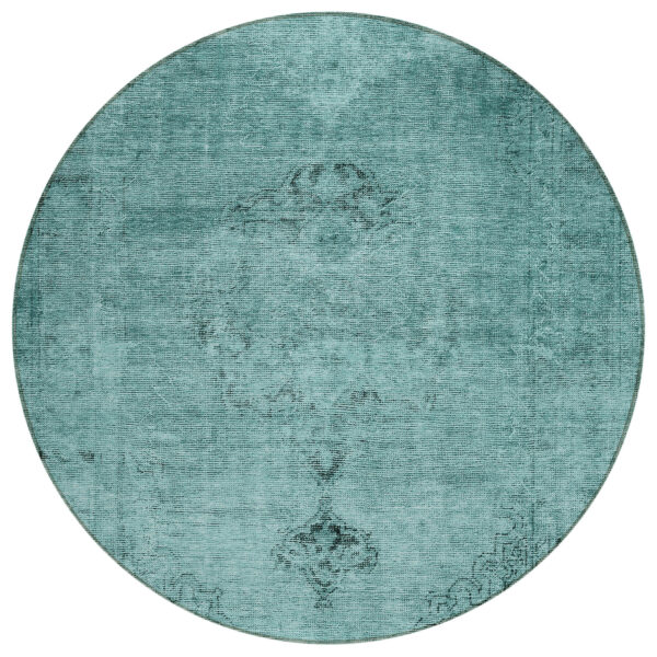 8' Teal Blue Turquoise And Charcoal Round Oriental Washable Indoor Outdoor Area Rug