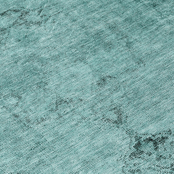 8' Teal Blue Turquoise And Charcoal Round Oriental Washable Indoor Outdoor Area Rug