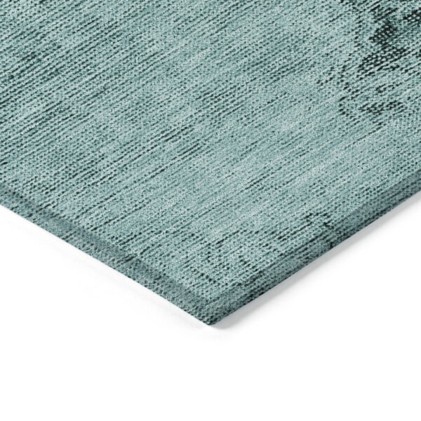 8' Teal Blue Turquoise And Charcoal Round Oriental Washable Indoor Outdoor Area Rug