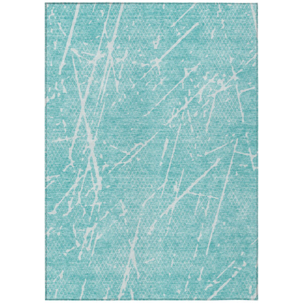 3' X 5' Teal Blue And Ivory Abstract Washable Indoor Outdoor Area Rug