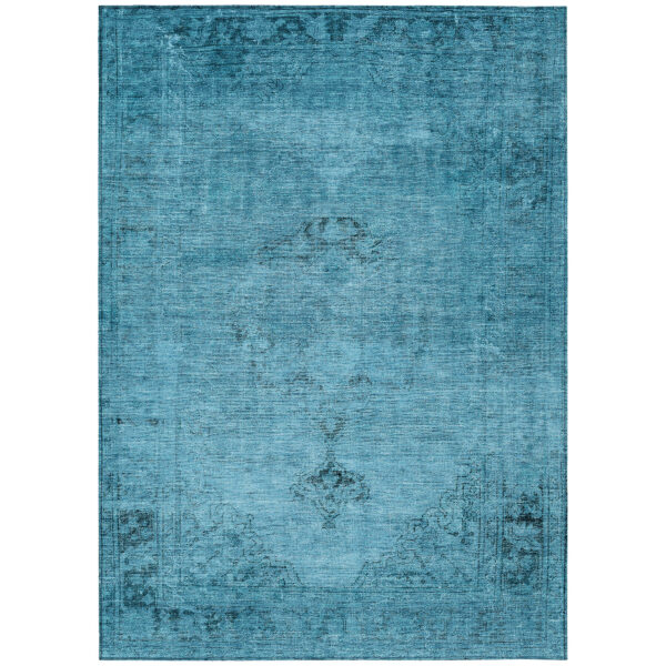 5' X 8' Denim Blue And Navy Blue Oriental Washable Indoor Outdoor Area Rug