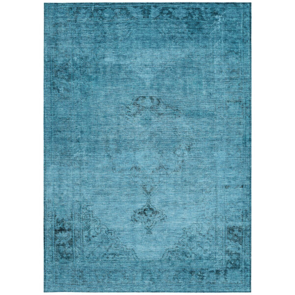 5' X 8' Denim Blue And Navy Blue Oriental Washable Indoor Outdoor Area Rug
