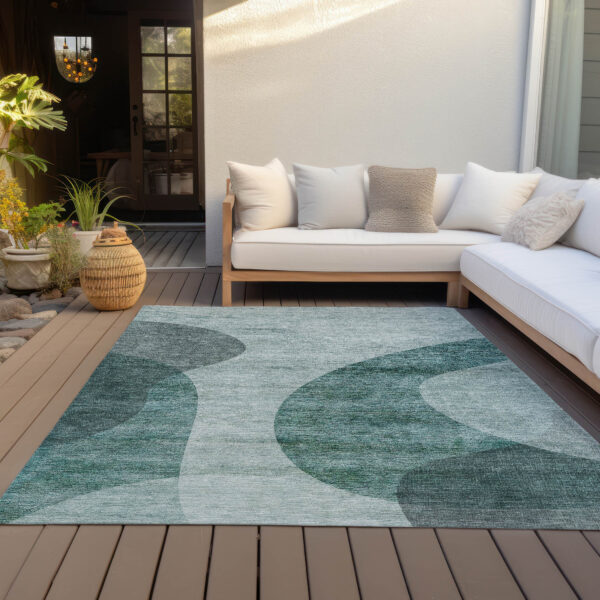 3' X 5' Green And Sage Abstract Washable Indoor Outdoor Area Rug